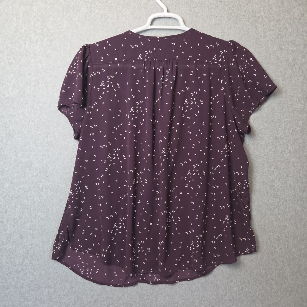 Monday Fun Plum Speckled SS Smocked Shoulders Split Neck Blouse Women's Plus 1X - Picture 6 of 12
